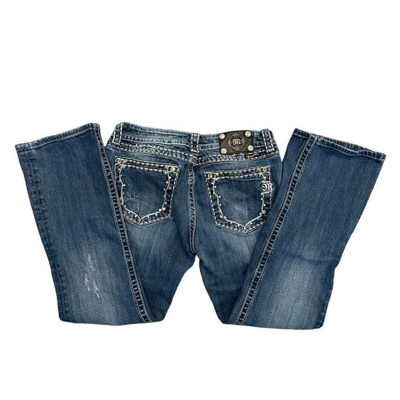 Miss Me Jeans Womens Denim Boot Cut Mid Rise JW5161B2 Distressed Blue Wash Sz 31 - Picture 5 of 11